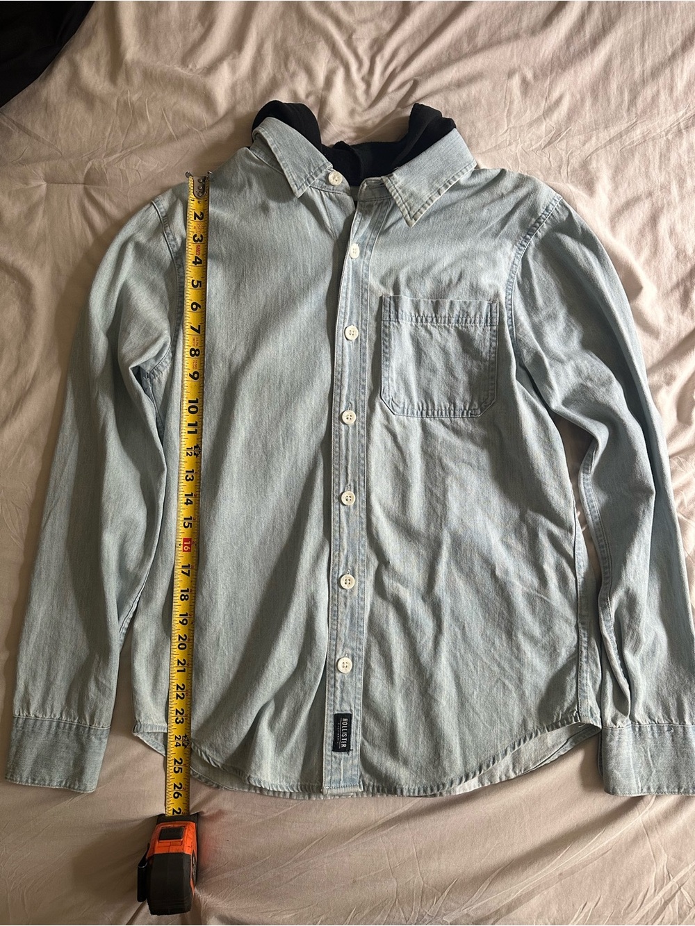Light Blue Men's Button-Up Shirt with Hood